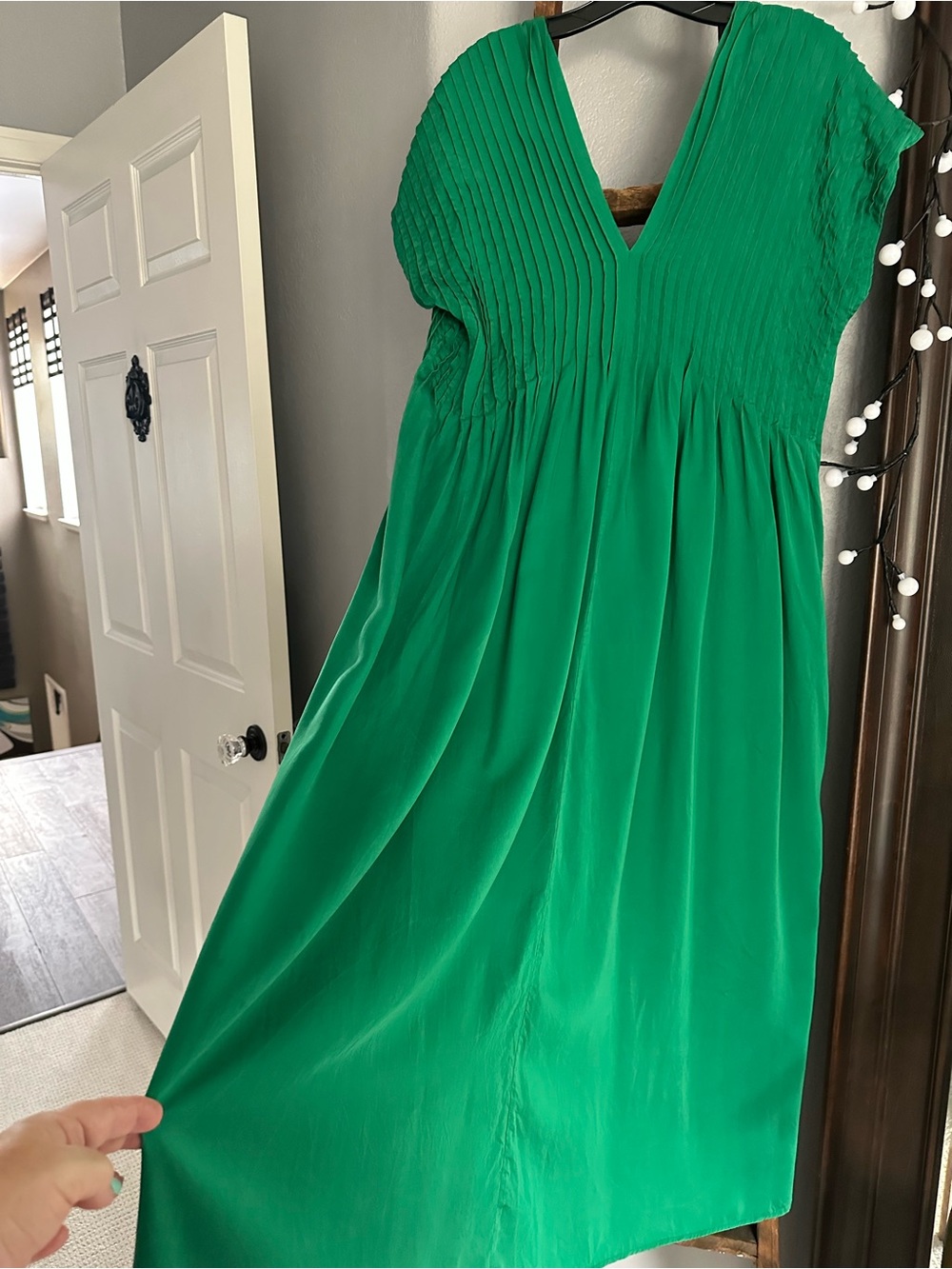 & Other Stories Maxi Dress Emerald Green Pleated V‑Neck size large - Picture 13 of 16